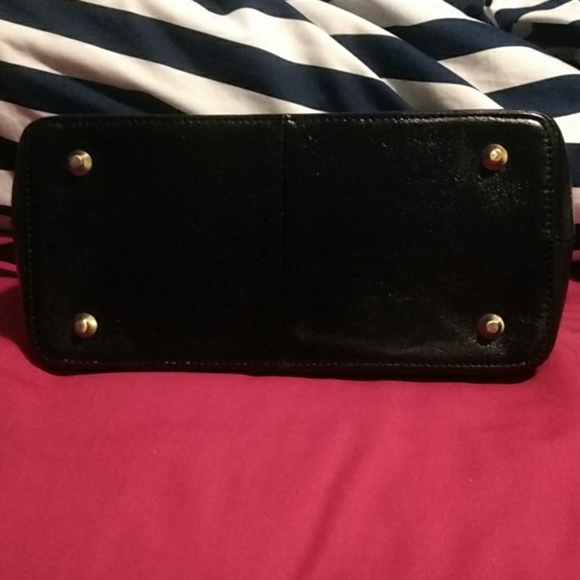 Black purse with brass accents and crossbody strap - Picture 2 of 6